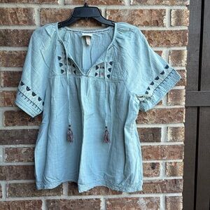 Women's Light Blue Embroidered Top